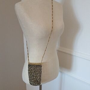Handmade Beaded Black and Gold Mini Bag